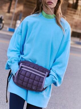 NWT new free people movement Quilted muff sling bag waist purple graphite sherpa